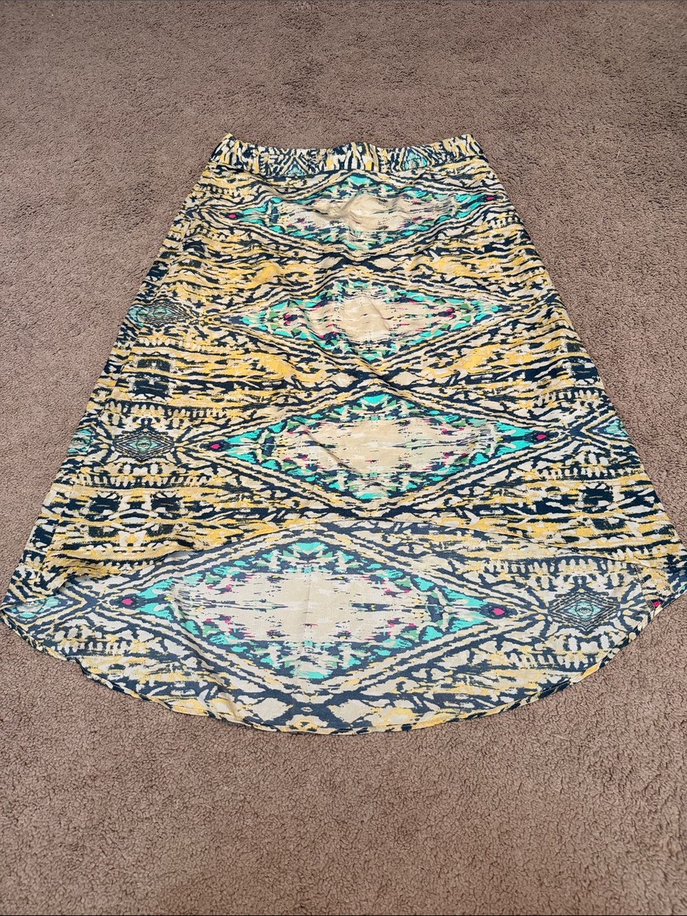 The Limited High-Low Geometric Print Skirt in Yellow, Teal & Navy